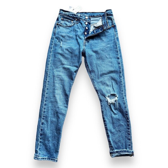 Levi’s 501 Skinny Jeans W28 L26 Button Fly Distressed Knee Vintage Blue Denim - Picture 5 of 16